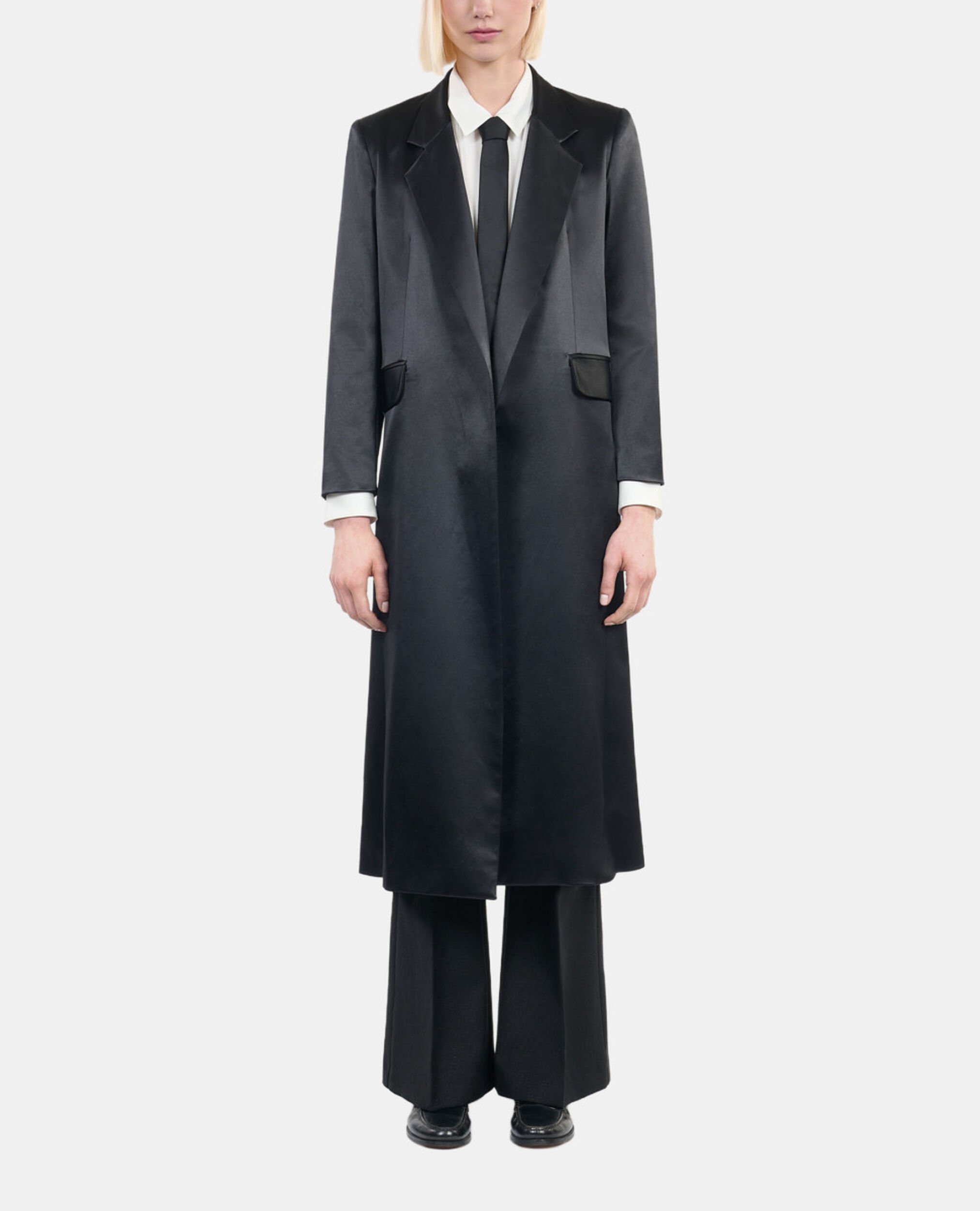 The Kooples x Carolina Ritzler black satin coat, BLACK, hi-res image number null