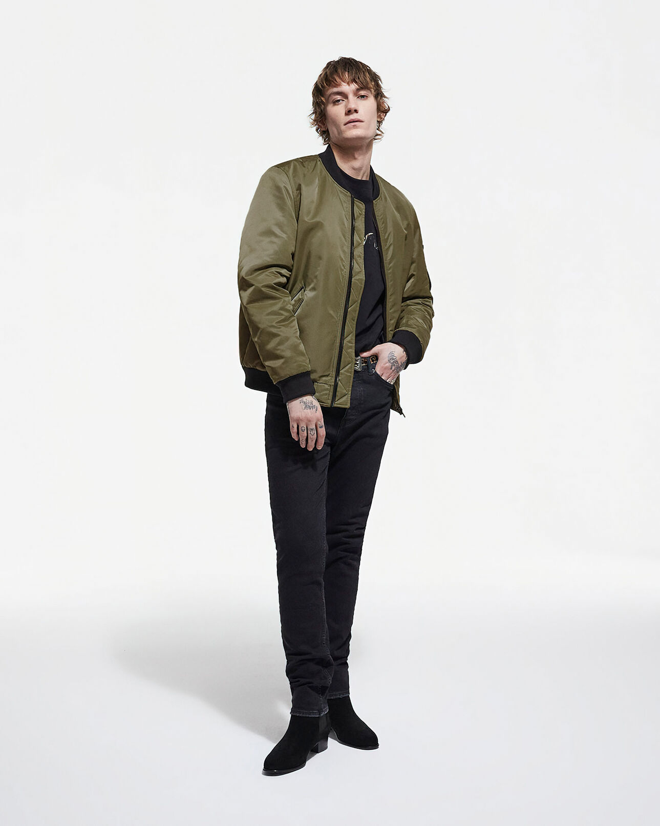 The Kooples MEN KAKI khaki bomber jacket with leopard lining