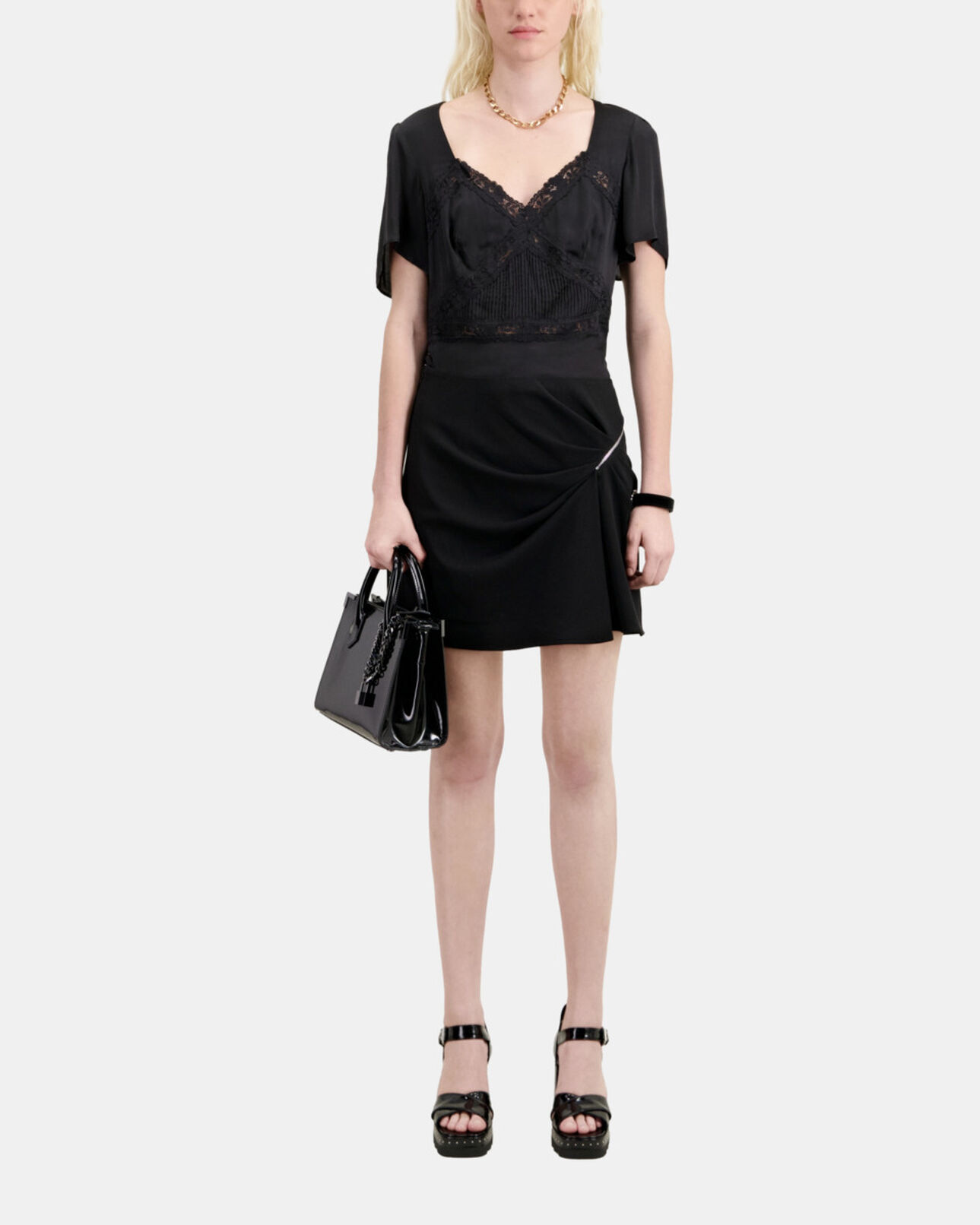 The Kooples FEMME BLACK jupe courte en crêpe avec zip noire