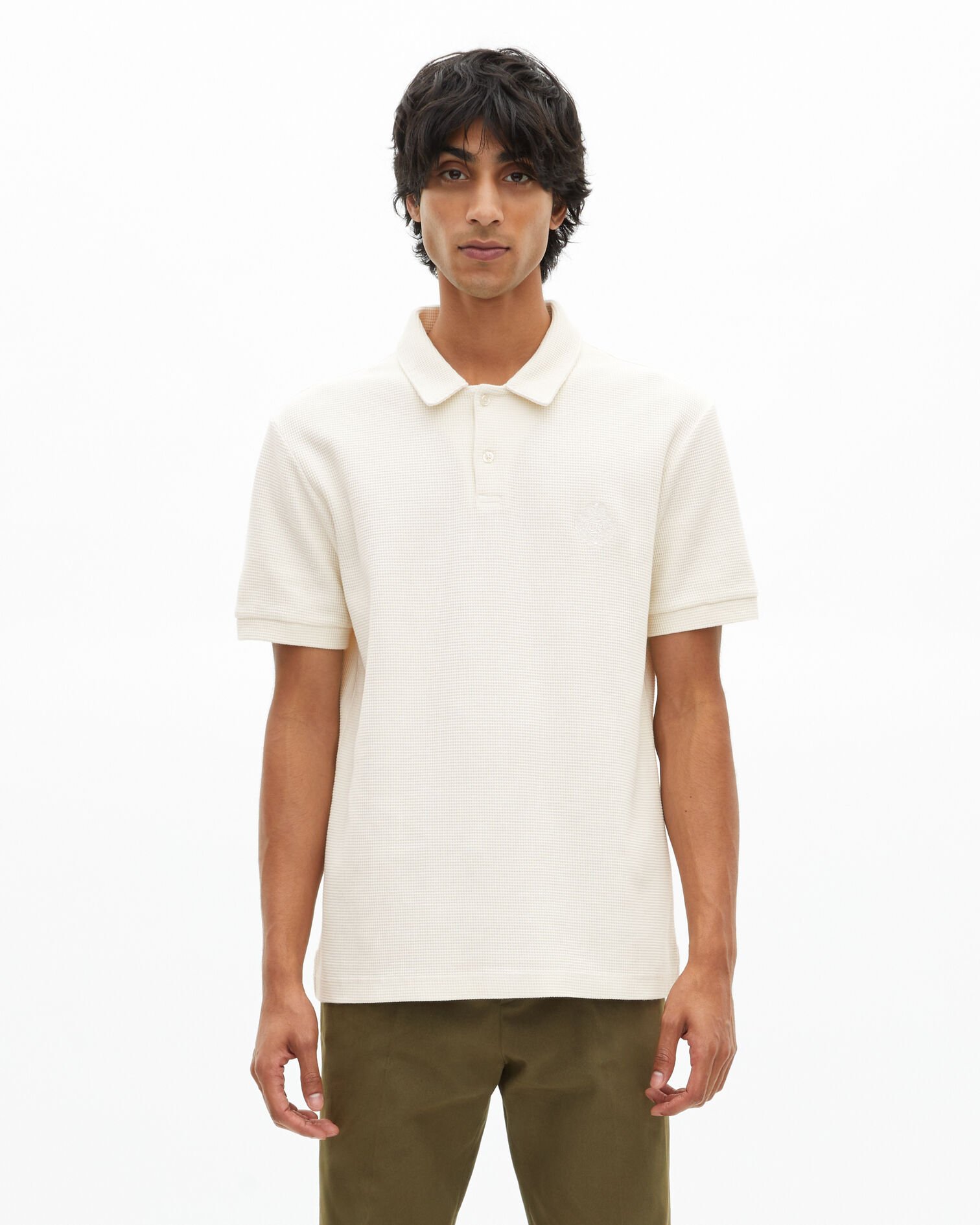 Honeycomb polo shirt with ecru crest, ECRU, hi-res image number null