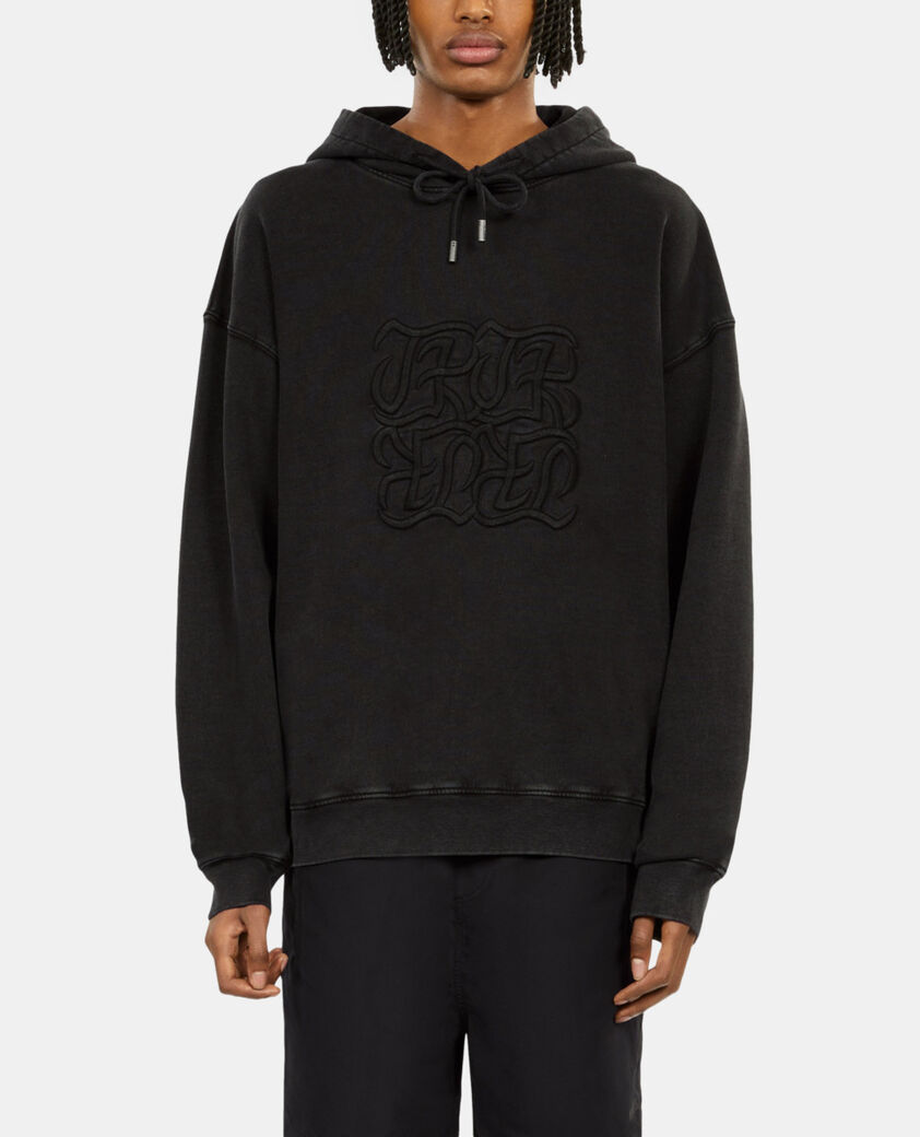 The Kooples HERREN BLACK WASHED schwarzes kapuzensweatshirt mit logostickerei