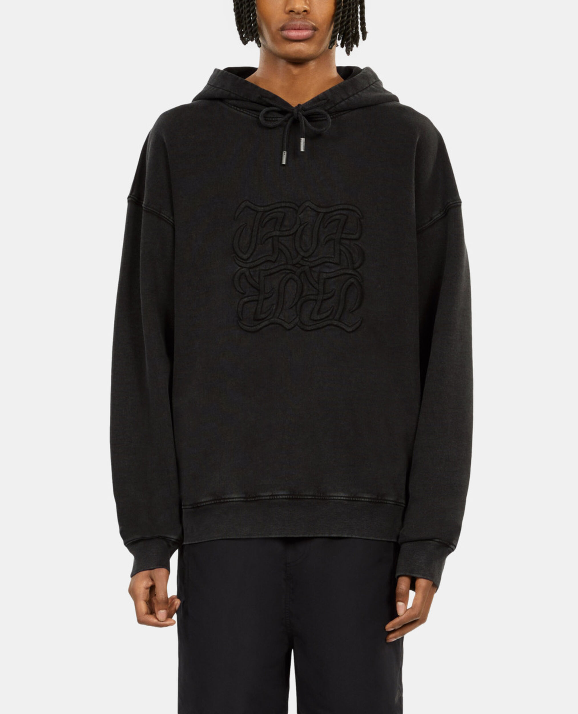 Black hoodie with logo embroidery, BLACK WASHED, hi-res image number null
