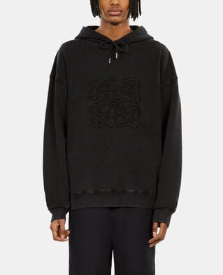 The Kooples MEN BLACK WASHED black hoodie with logo embroidery