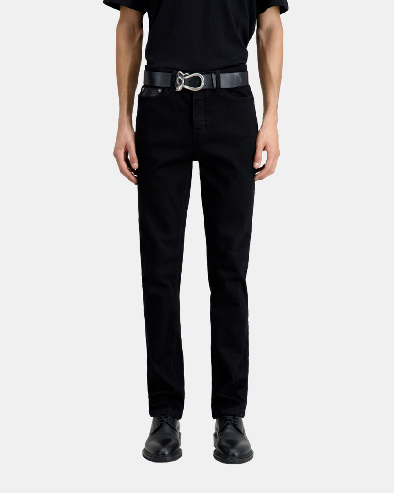 The Kooples HOMME BLACK jean noir slim avec poche en cuir