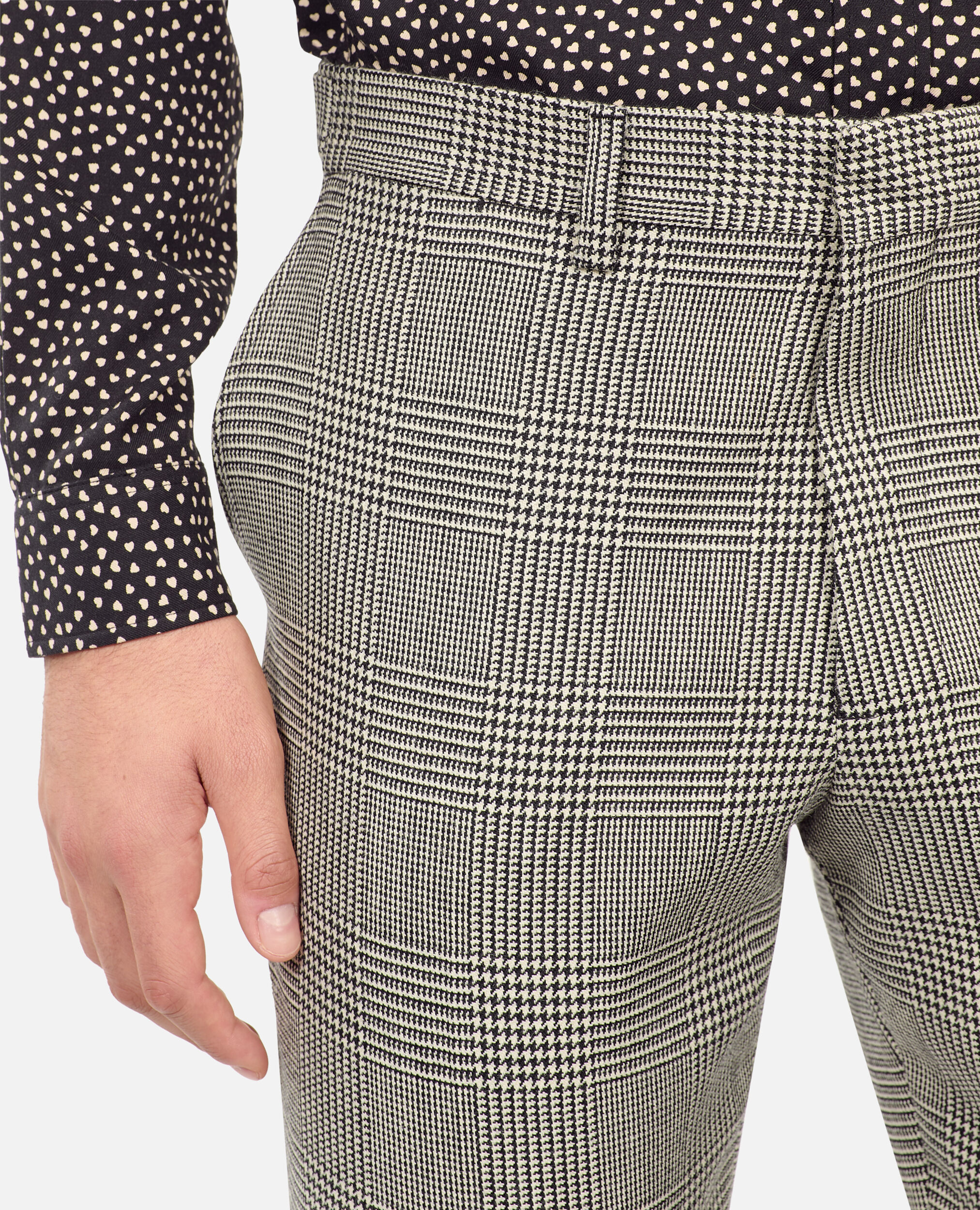 Black and white houndstooth wool suit trousers, BLACK WHITE, hi-res image number null