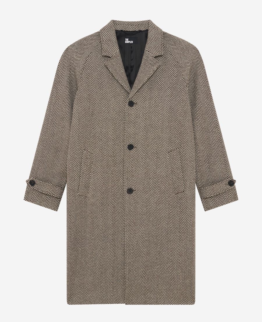 The Kooples F BROWN CHEVRON long brown wool herringbone coat