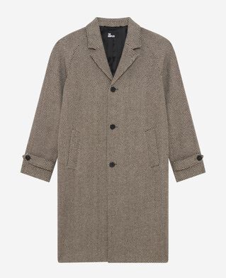 The Kooples F BROWN CHEVRON long brown wool herringbone coat