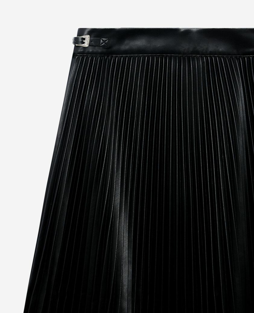The Kooples WOMEN BLACK black leather-effect pleated long skirt
