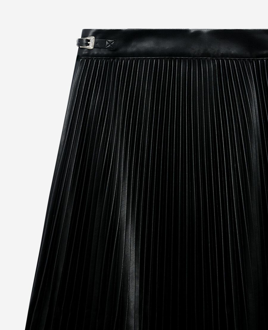 The Kooples F BLACK black leather-effect pleated long skirt