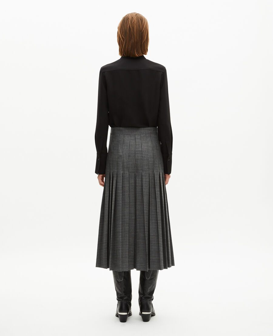 The Kooples FEMME LIGHT GREY MEL/WHITE jupe longue portefeuille en pied de puce noir et gris