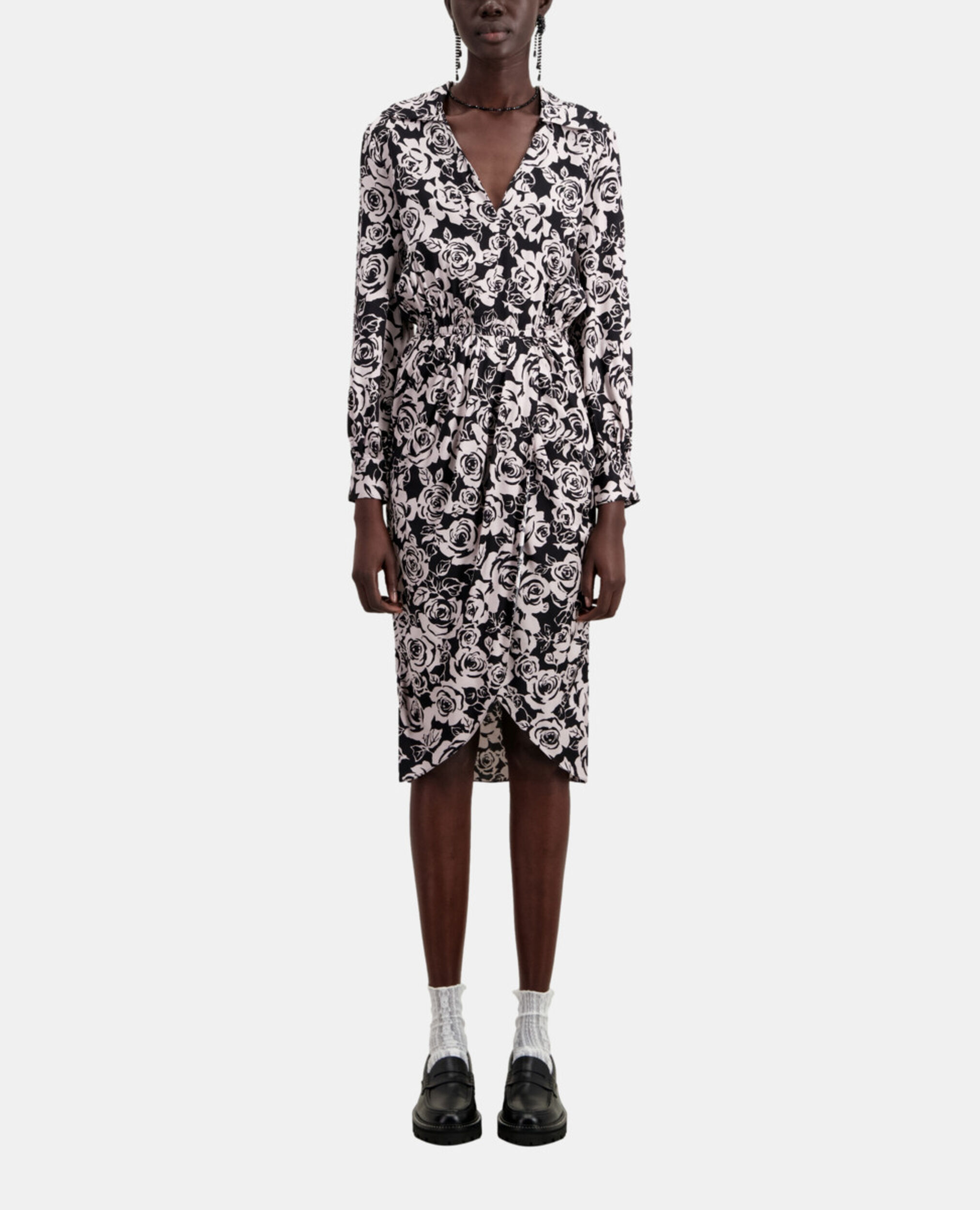 Robe mi-longue imprimée, BLACK / PINK, hi-res image number null