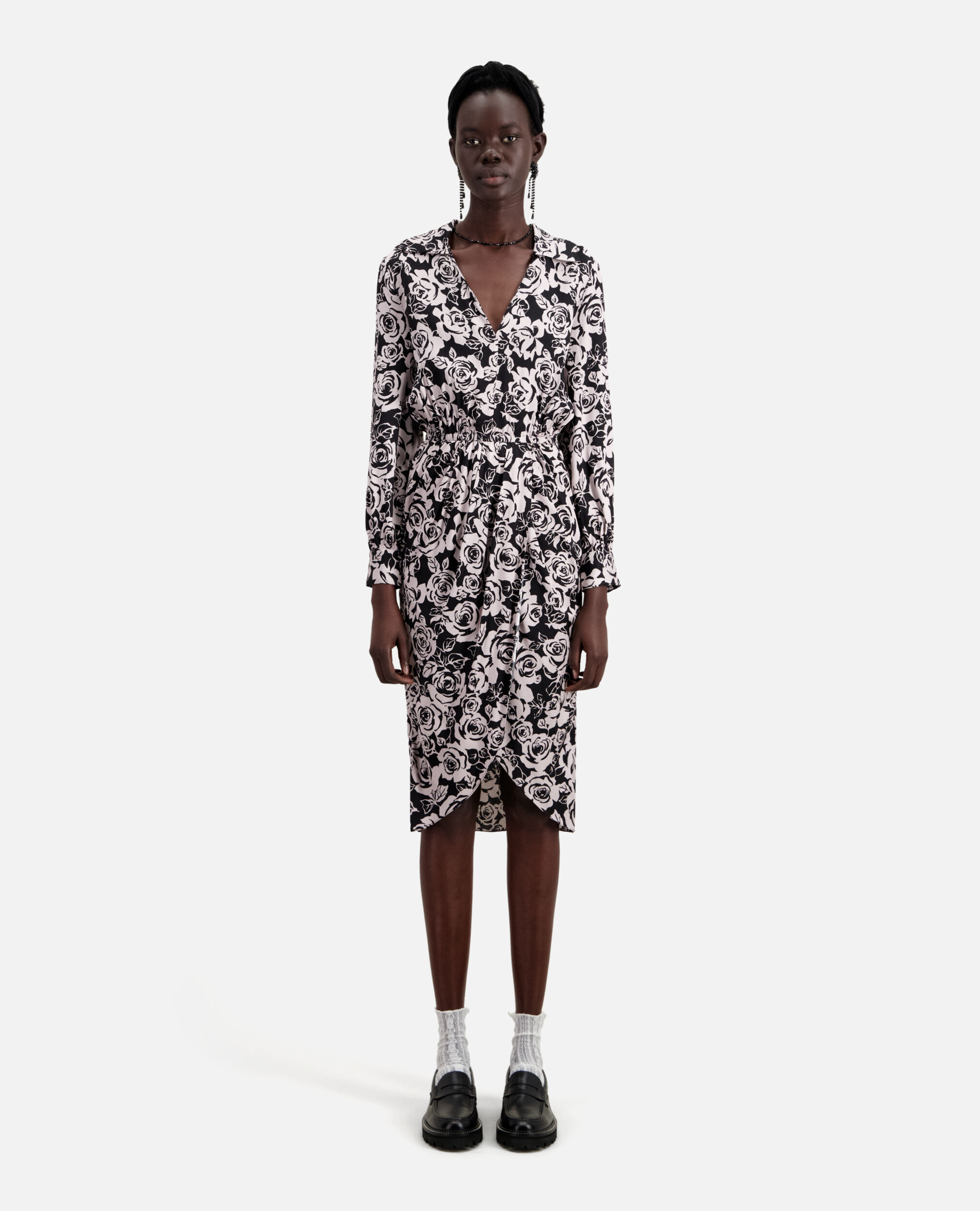 Halblanges Kleid mit Print, BLACK / PINK, hi-res image number null