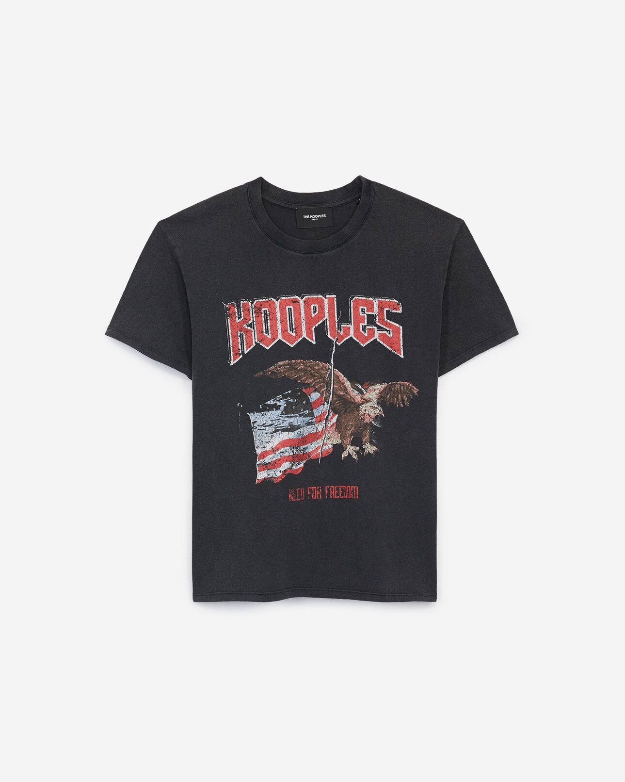 The Kooples MUJER BLACK WASHED  camiseta negra algodón serigrafía águila