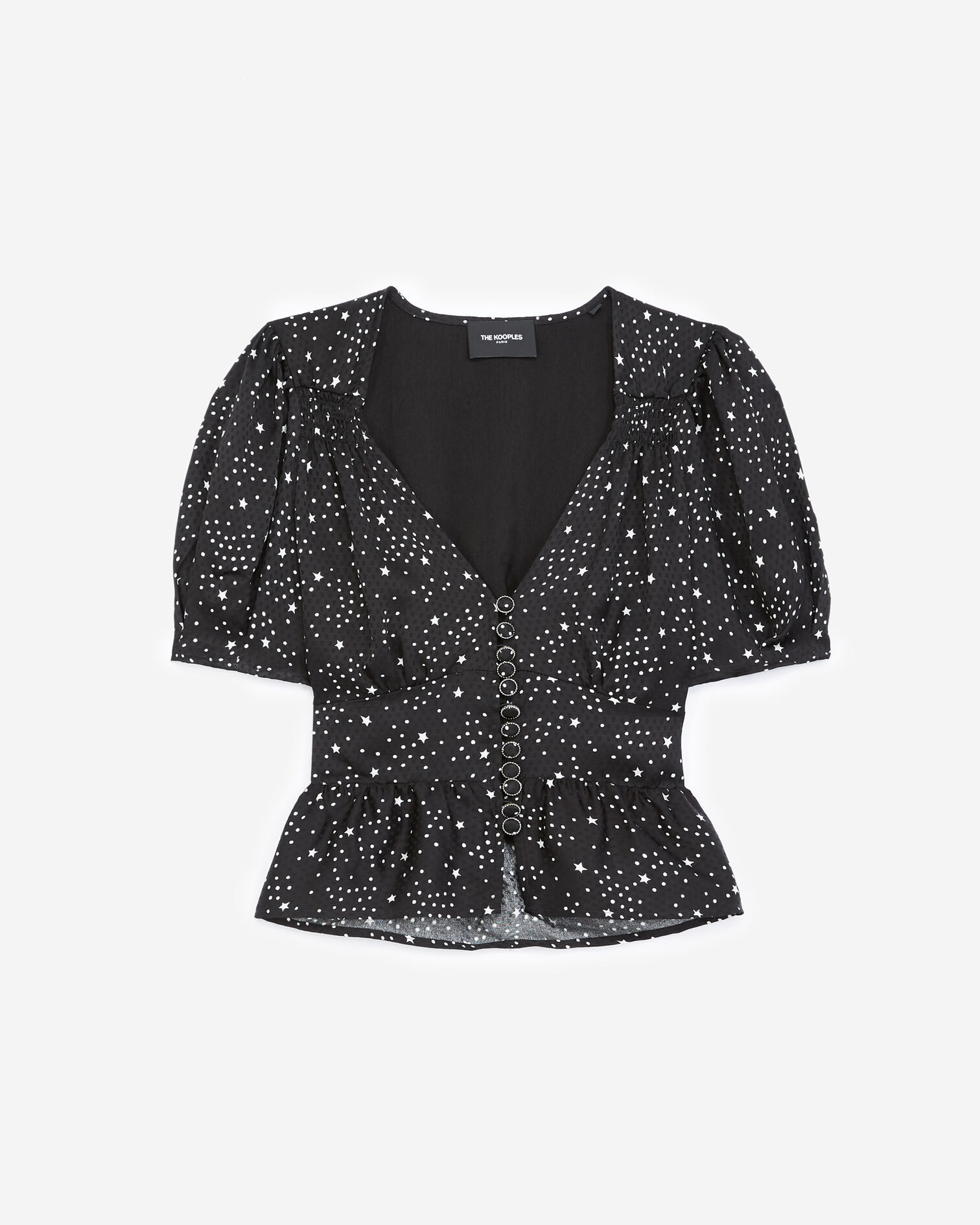 Top boutonné noir motifs étoiles, BLACK WHITE, hi-res image number null