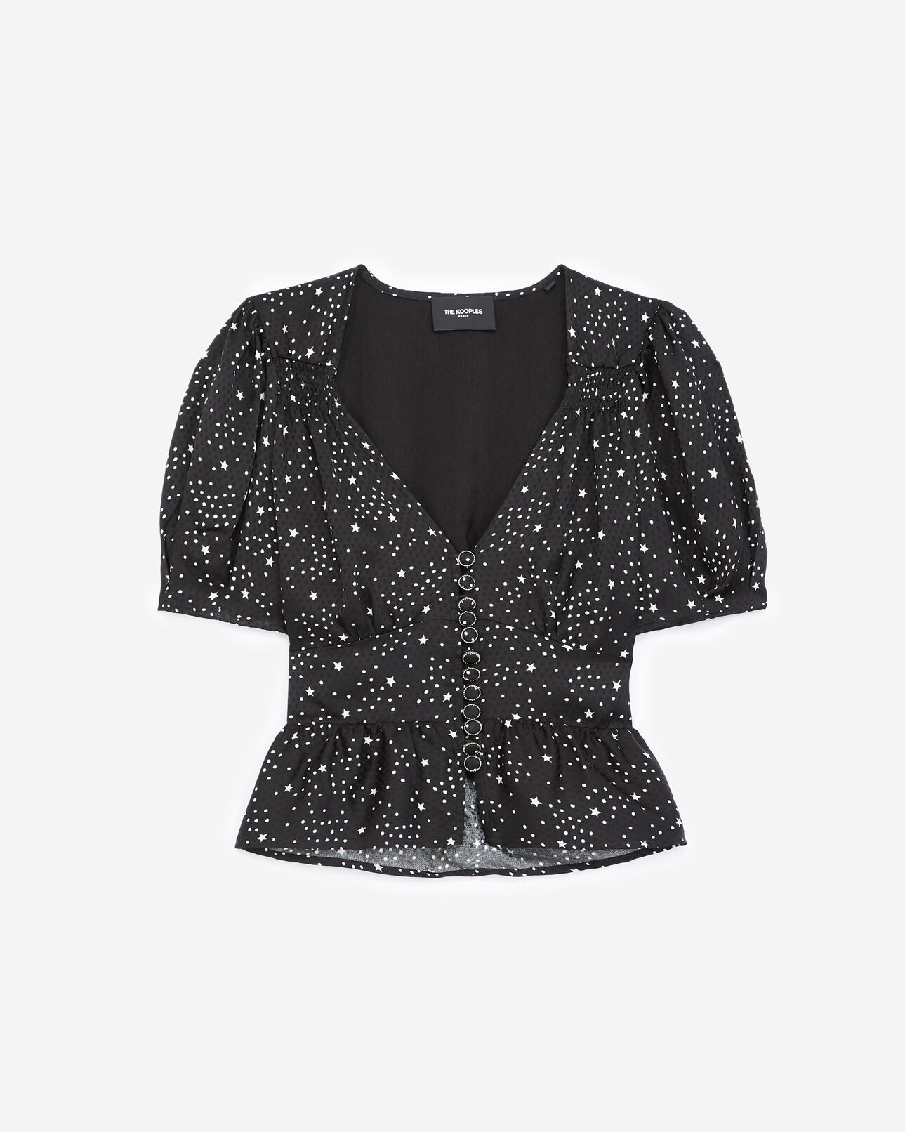The Kooples FEMME BLACK WHITE top boutonné noir motifs étoiles