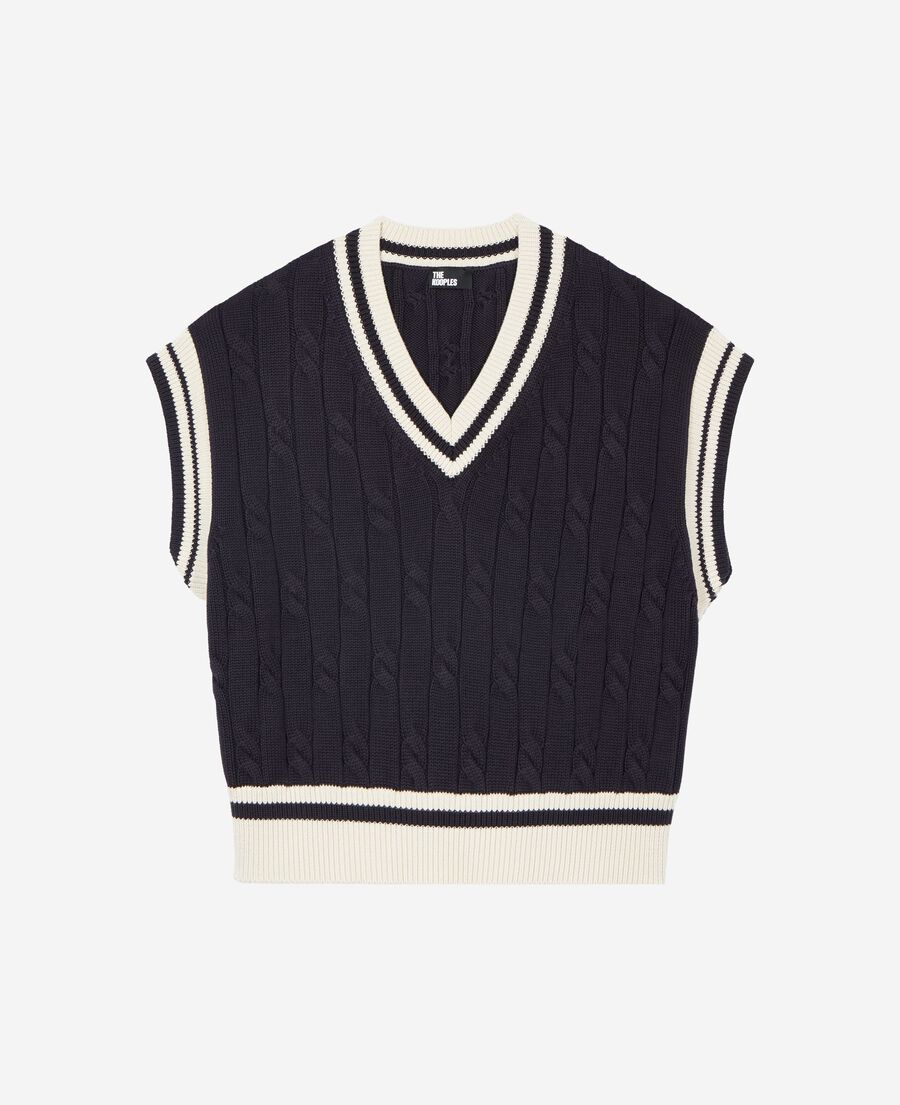 The Kooples F NAVY ECRU sleeveless navy cotton sweater