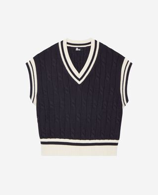 The Kooples F NAVY ECRU sleeveless navy cotton sweater