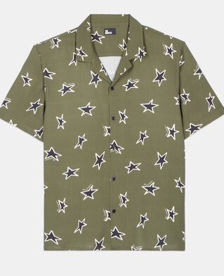 The Kooples MEN KAKI BLACK short-sleeved star printed shirt