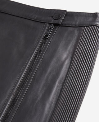 The Kooples F BLACK short black leather skirt with zip and pintuck details