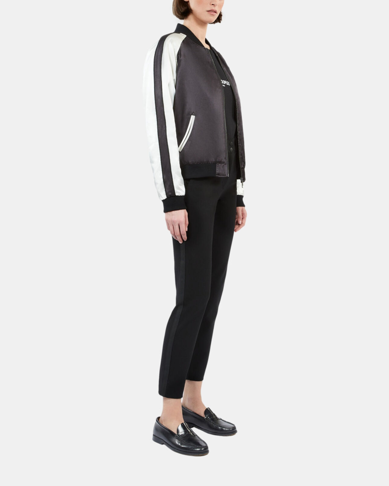 The Kooples WOMEN BLACK black and white satin jacket with dragon embroidery