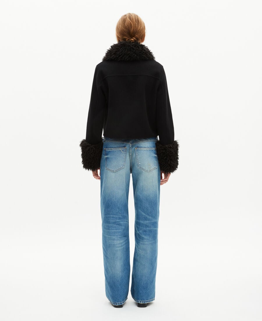 The Kooples MUJER BLACK chaqueta negra con cuello de sherpa