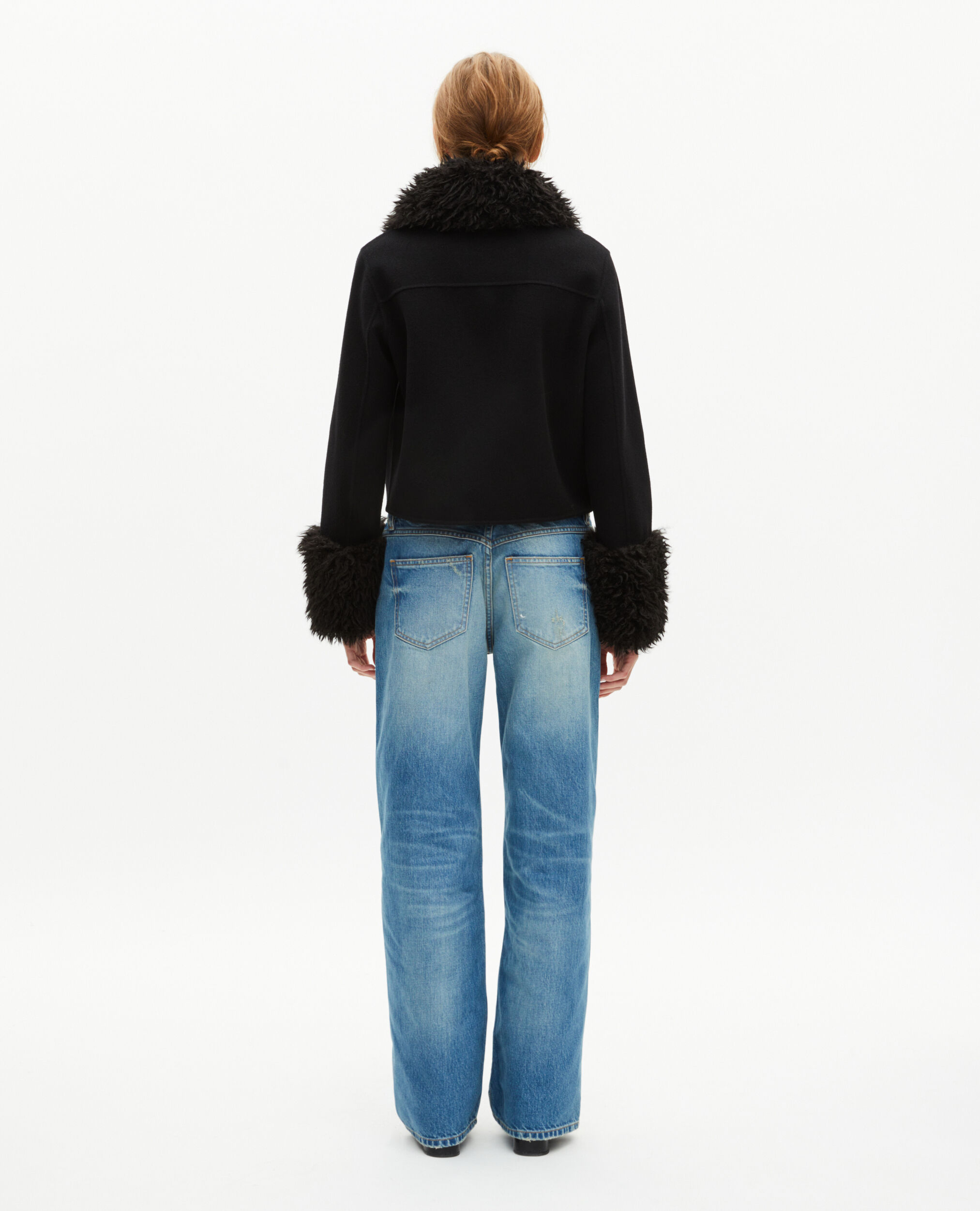 Chaqueta negra con cuello de sherpa, BLACK, hi-res image number null