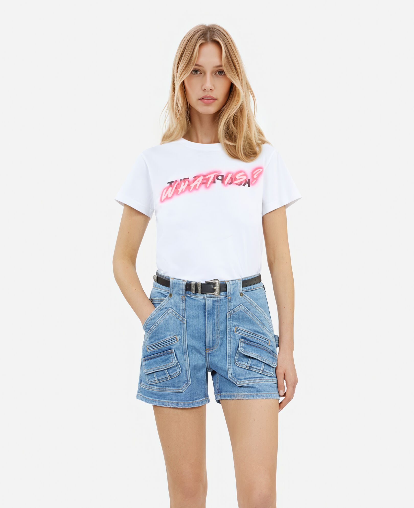 The Kooples DAMEN WHITE weißes t-shirt damen mit „what is“-schriftzug