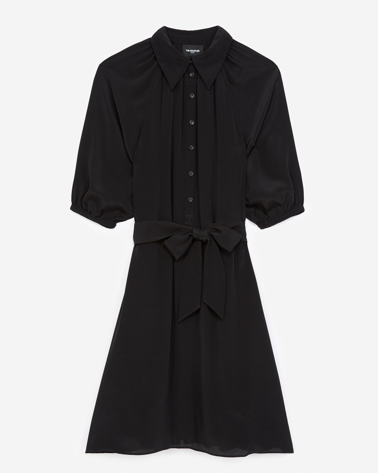 The Kooples FEMME BLACK robe longue noire col chemise dos plissé