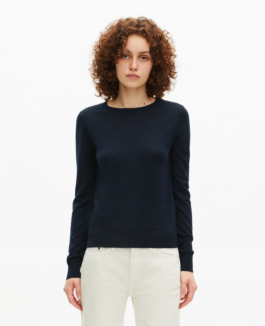 The Kooples WOMEN NAVY round-neck sweater in navy merino wool