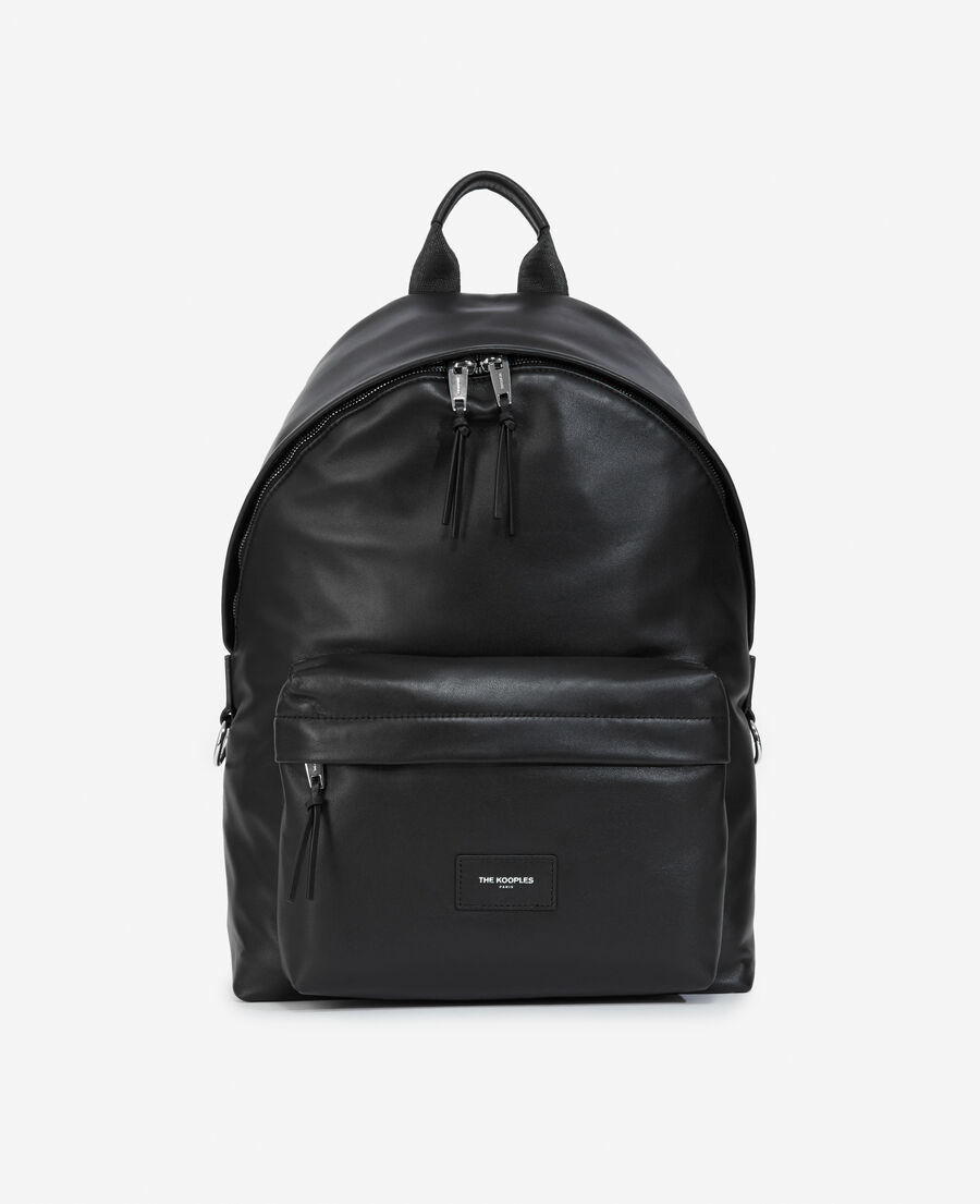 black leather backpack w/ front zipped pocket