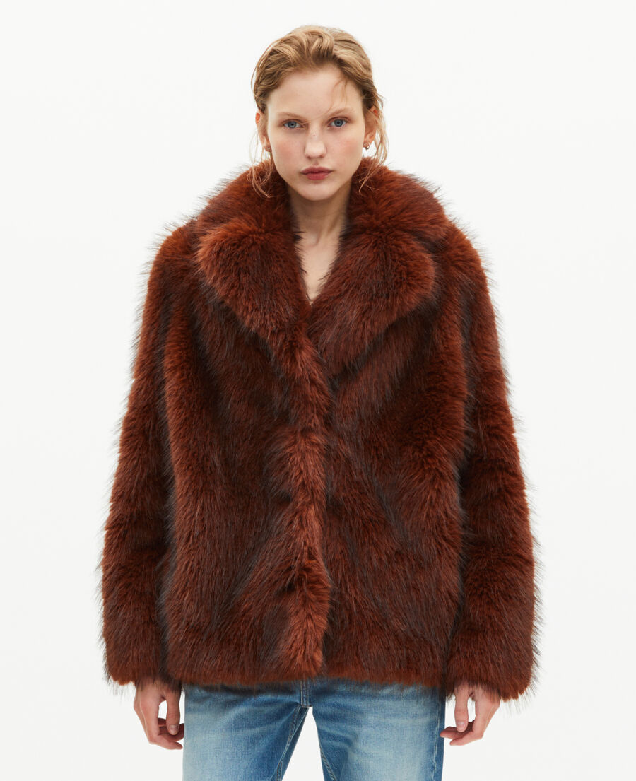 The Kooples WOMEN SAFRAN brown fur-effect short coat