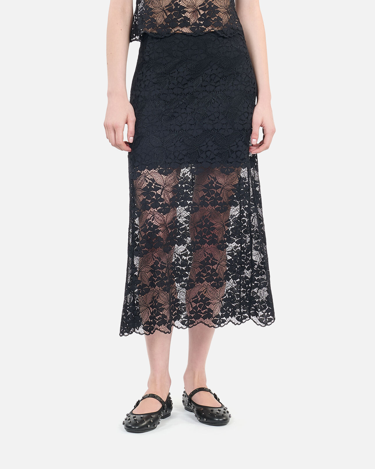 The Kooples FEMME BLACK jupe longue en dentelle noire