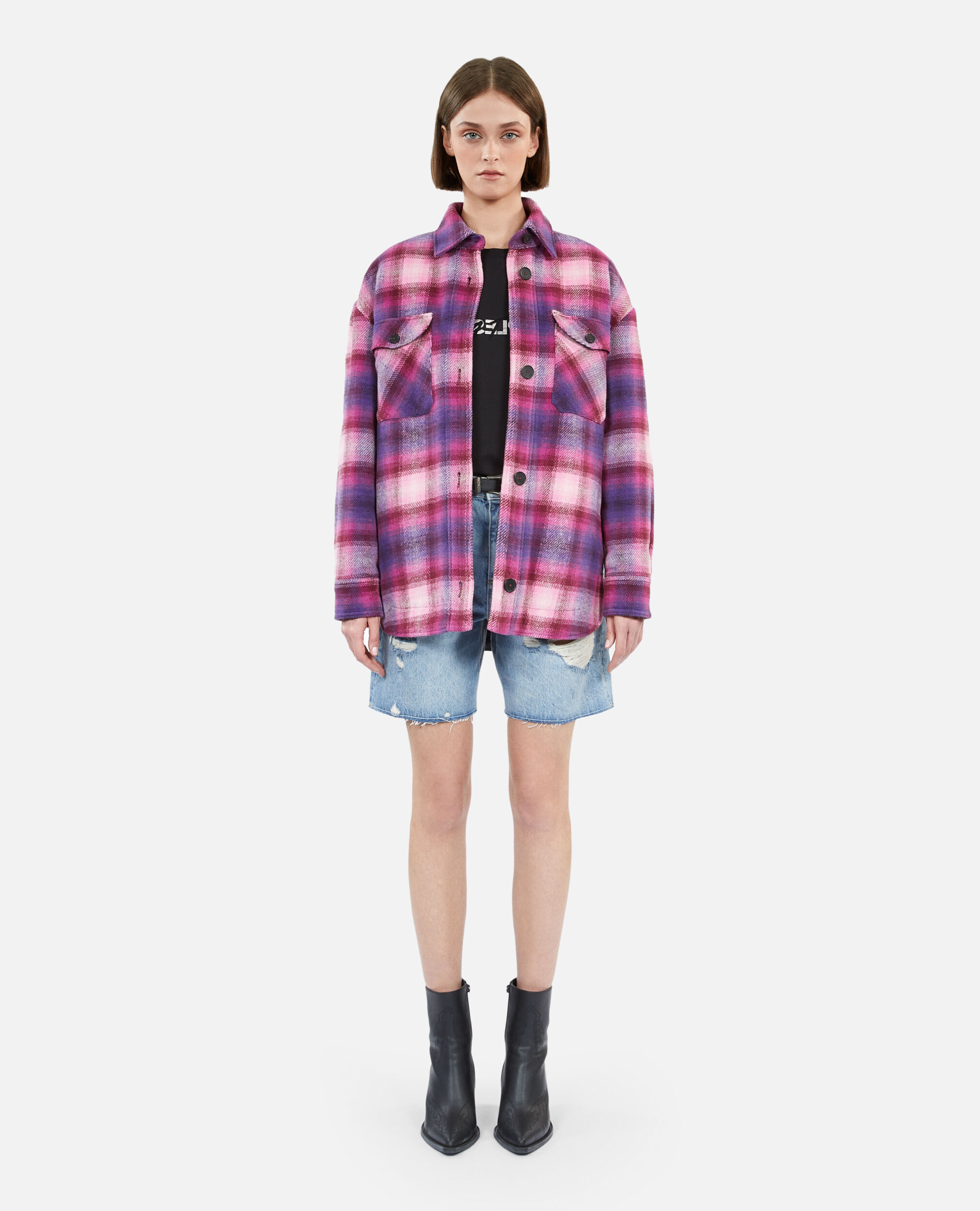 Checked overshirt style jacket, BABY PINK / CASSIS, hi-res image number null