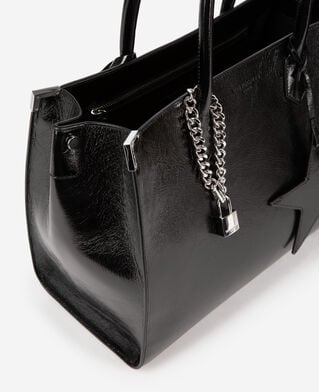 The Kooples WOMEN BLACK ming l tote bag in black cracked leather