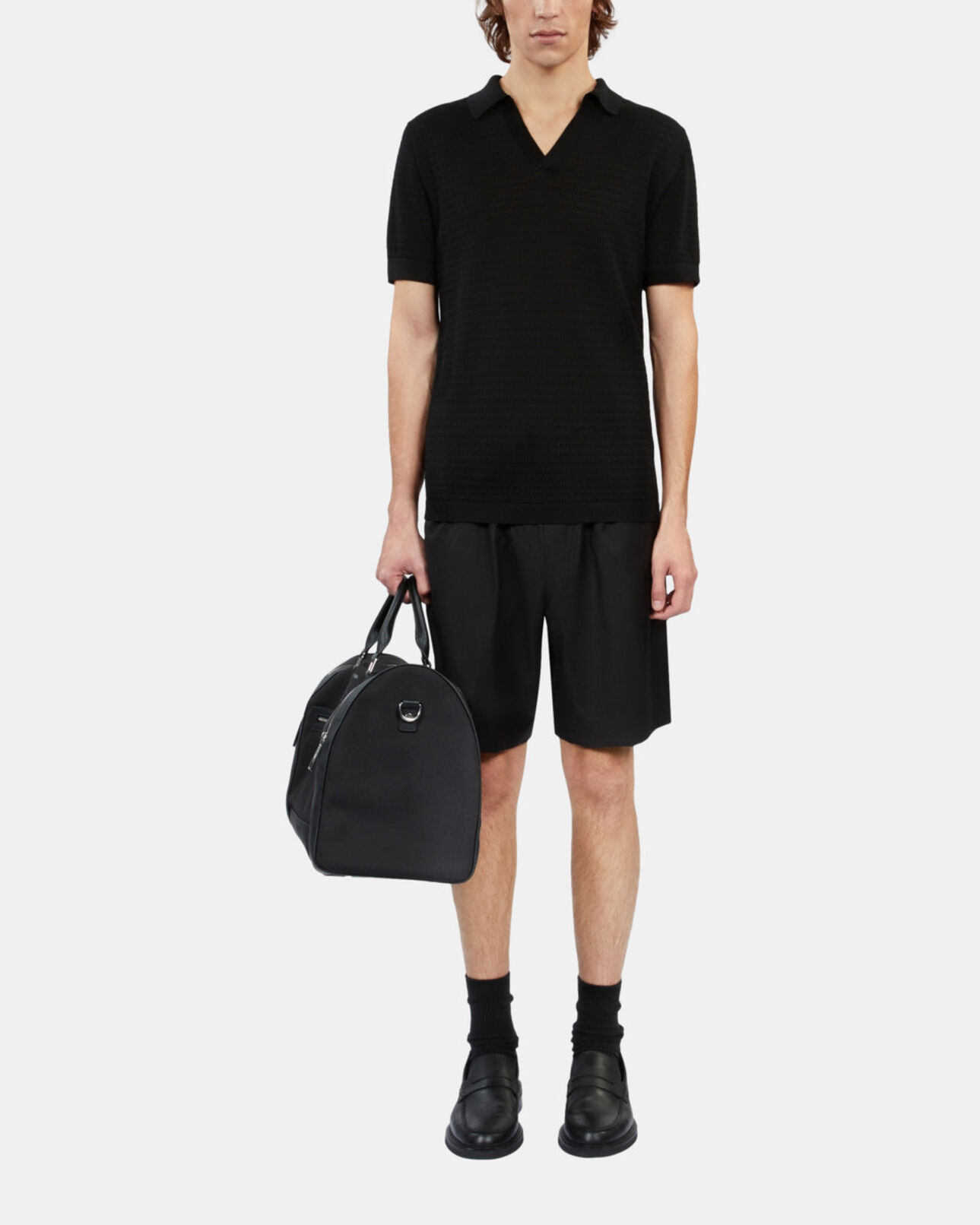 The Kooples MEN BLACK black openwork knit polo t-shirt