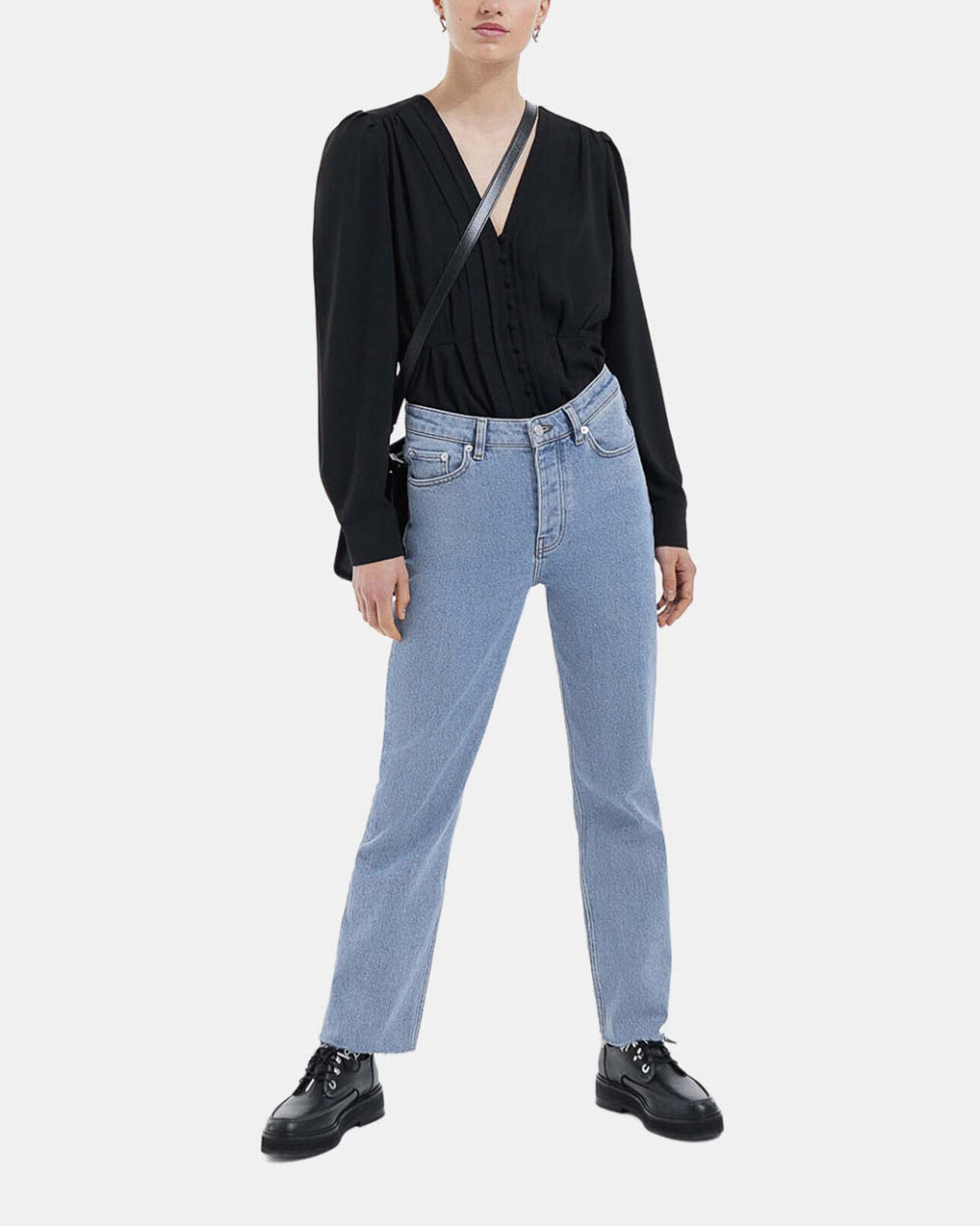The Kooples DAMEN BLACK krepptop schwarz v-ausschnitt knöpfe bezogen