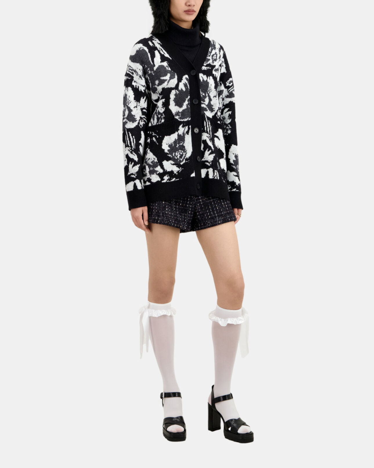 The Kooples WOMEN BLACK WHITE wool-blend floral cardigan