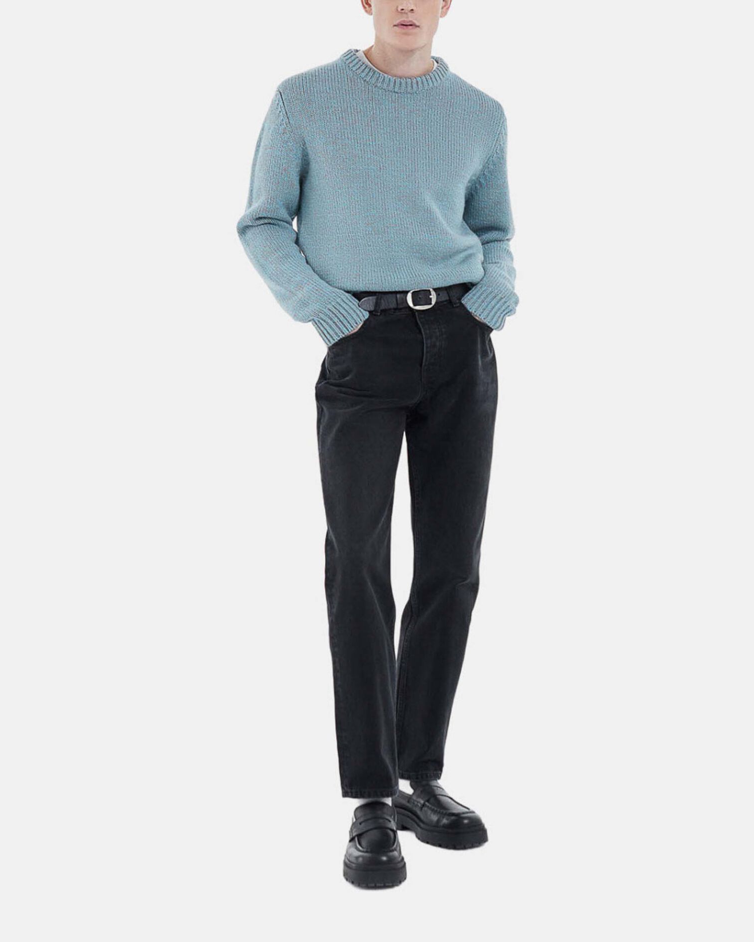 Light blue wool sweater w/ classic crew neck, MULTICOLOR BABY BLUE, hi-res image number null