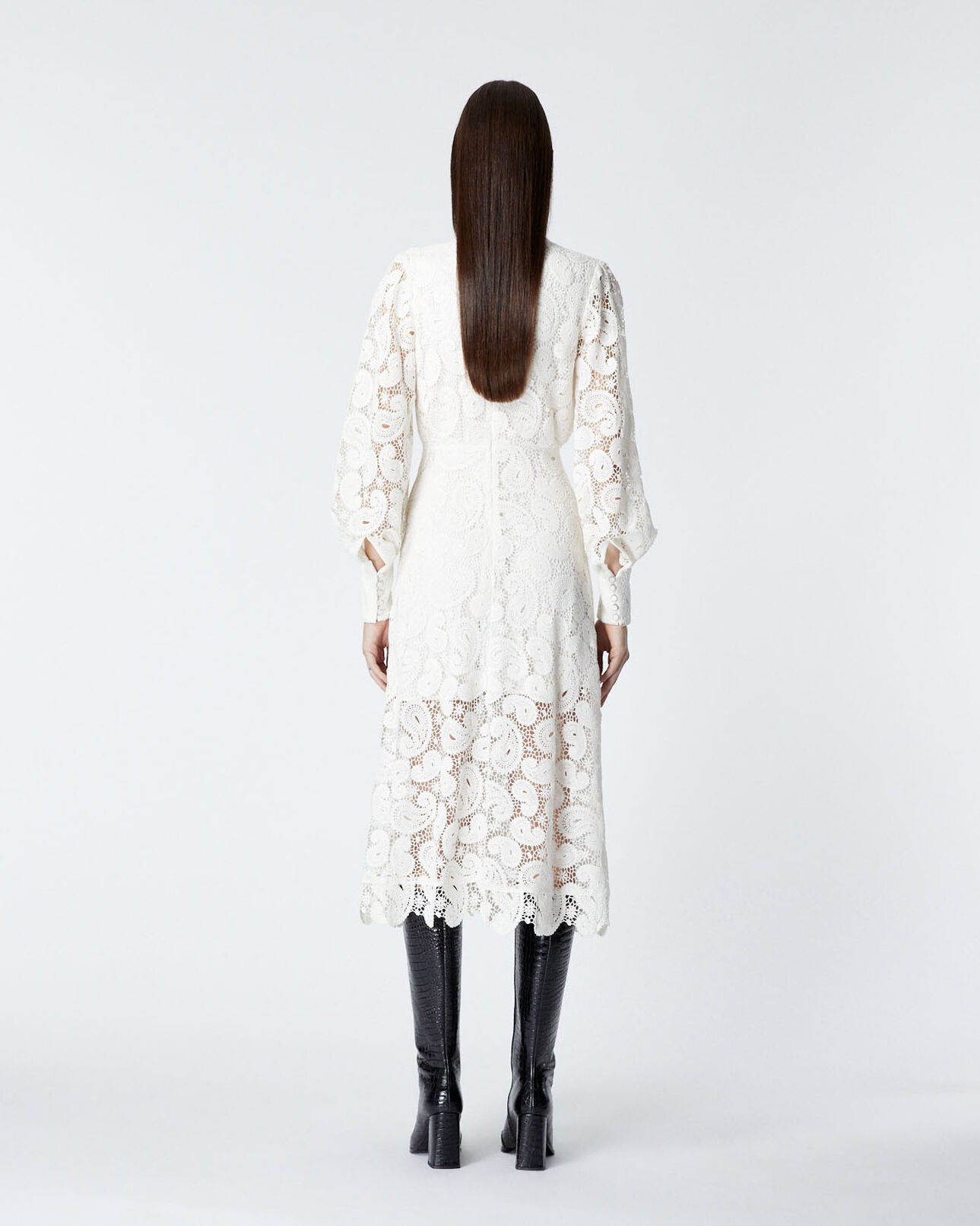 The Kooples WOMEN ECRU ecru long-sleeved lace dress