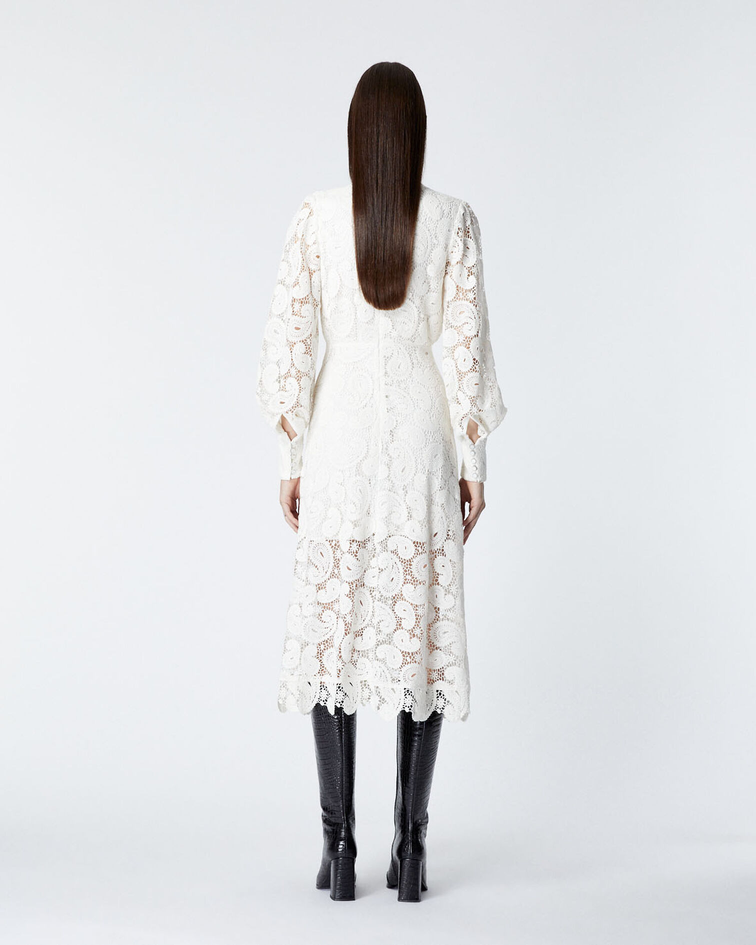Ecru long-sleeved lace dress, ECRU, hi-res image number null