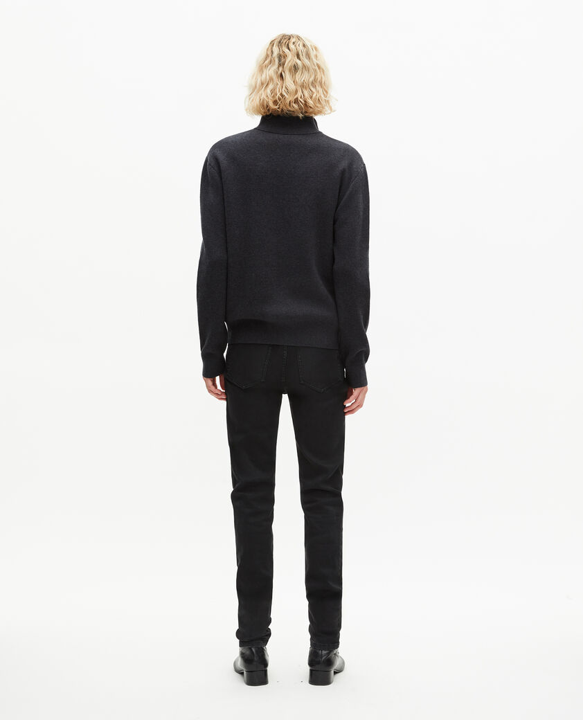 The Kooples MEN DARK GREY MELANGE grey double-sided wool crew neck sweater