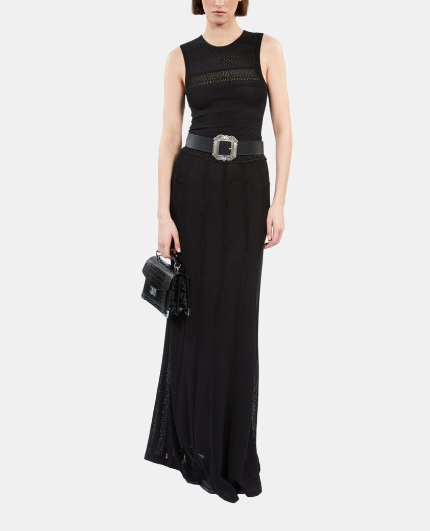The Kooples FEMME BLACK jupe longue en maille ajourée noire
