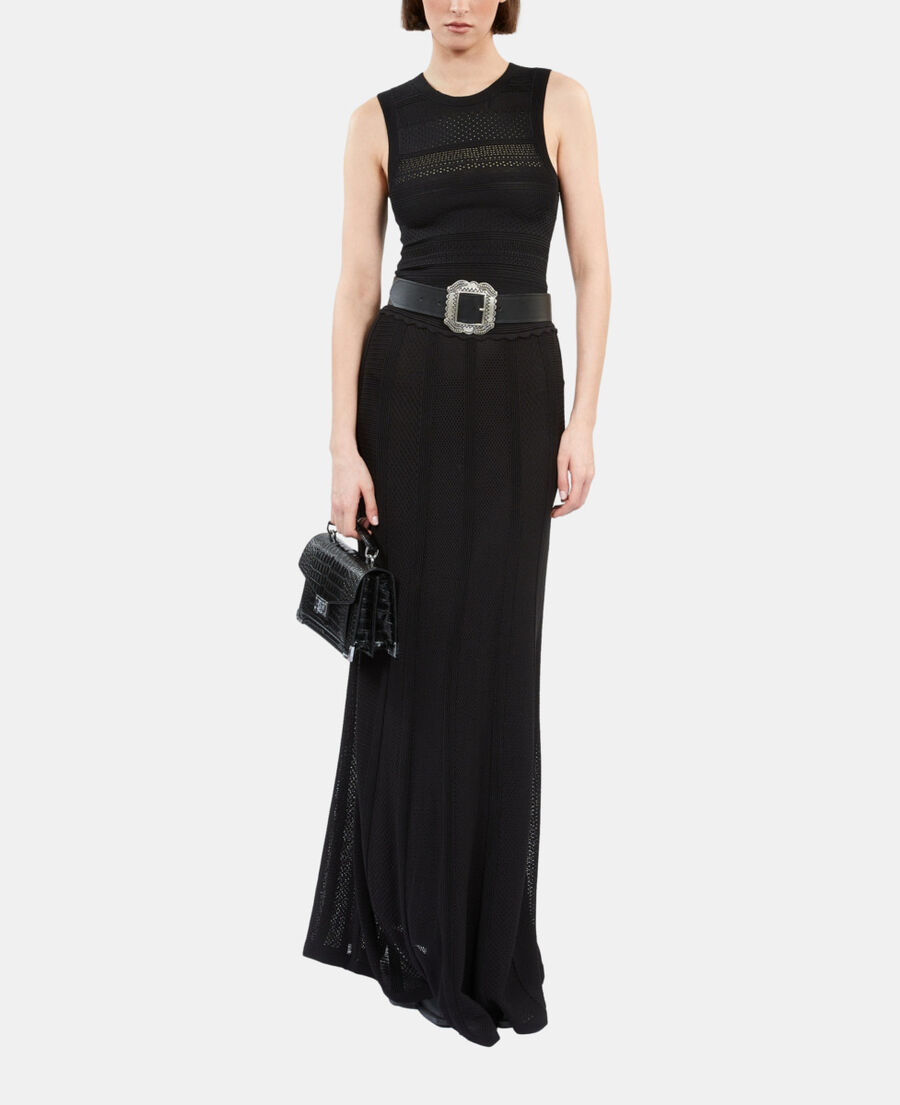 The Kooples FEMME BLACK jupe longue en maille ajourée noire