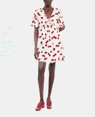 The Kooples DAMEN ECRU RED kurzes kleid mit kirschendruck