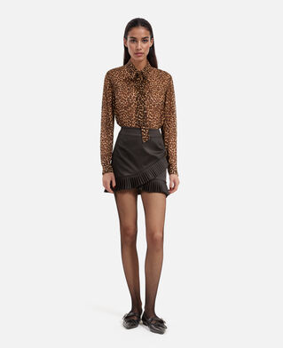The Kooples WOMEN BLACK black satin wrap-style short skirt