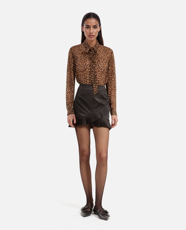 The Kooples WOMEN BLACK black satin wrap-style short skirt