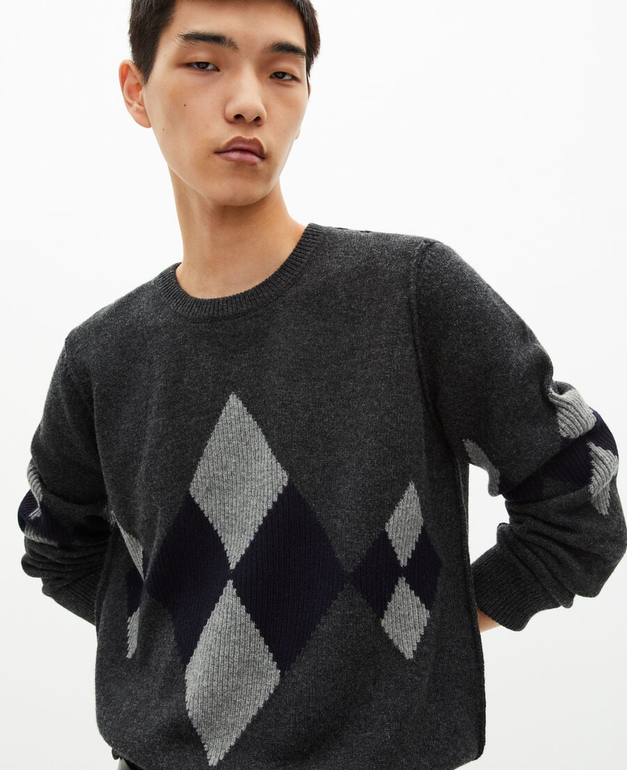 The Kooples HOMME GREY BLUE pull en laine &agrave; motif losanges gris