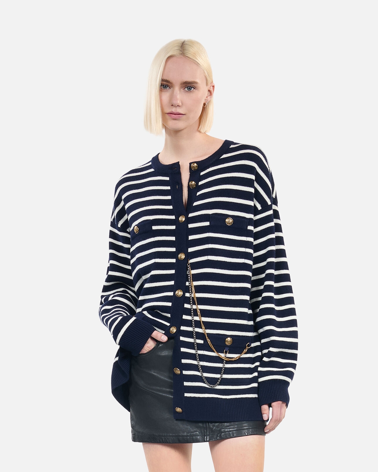 The Kooples DAMEN WHITE / BLUE strickjacke aus wolle mit streifen