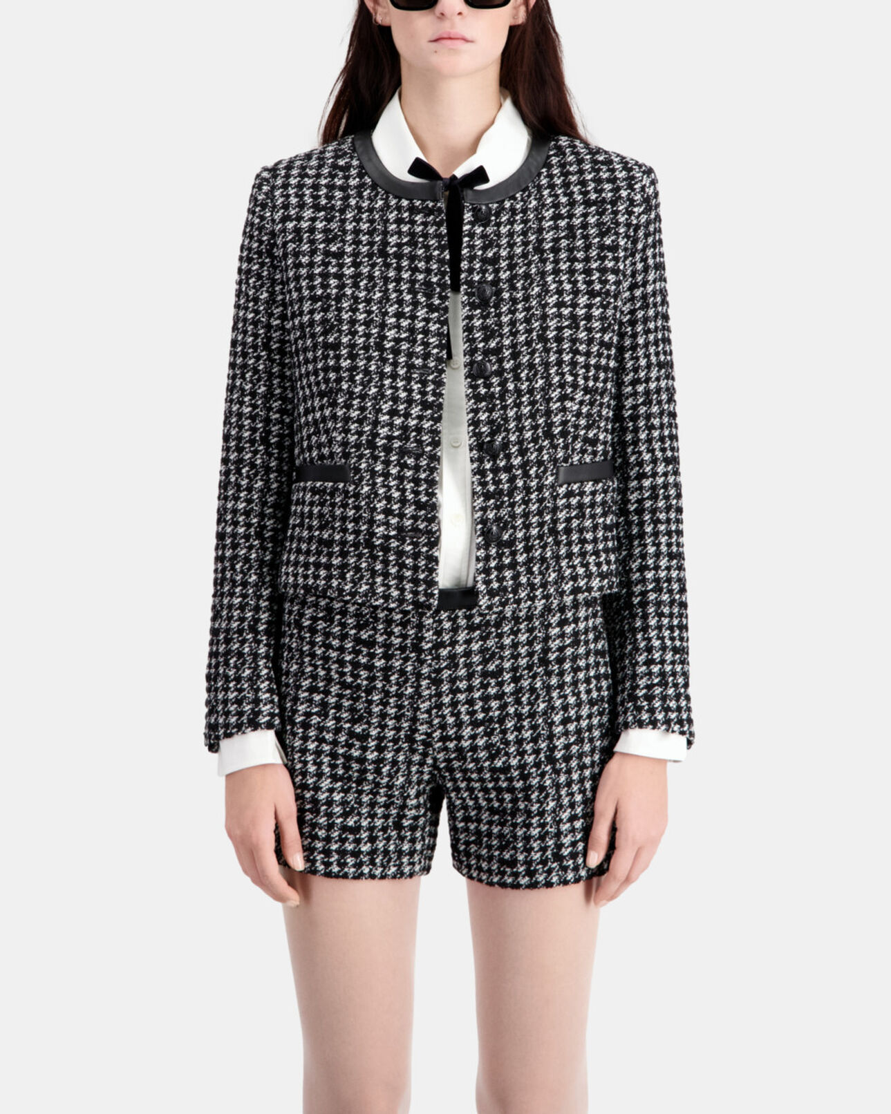 The Kooples WOMEN BLACK WHITE short black tweed jacket