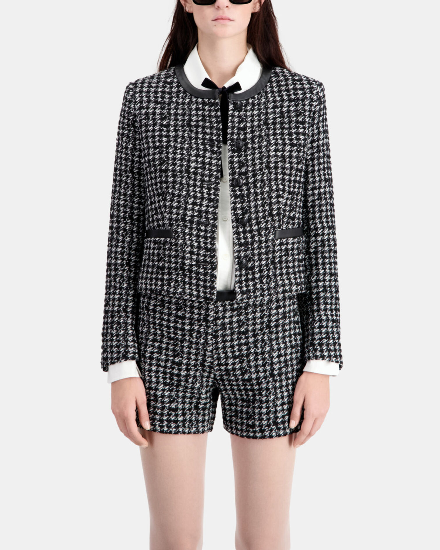 Short black tweed jacket, BLACK WHITE, hi-res image number null